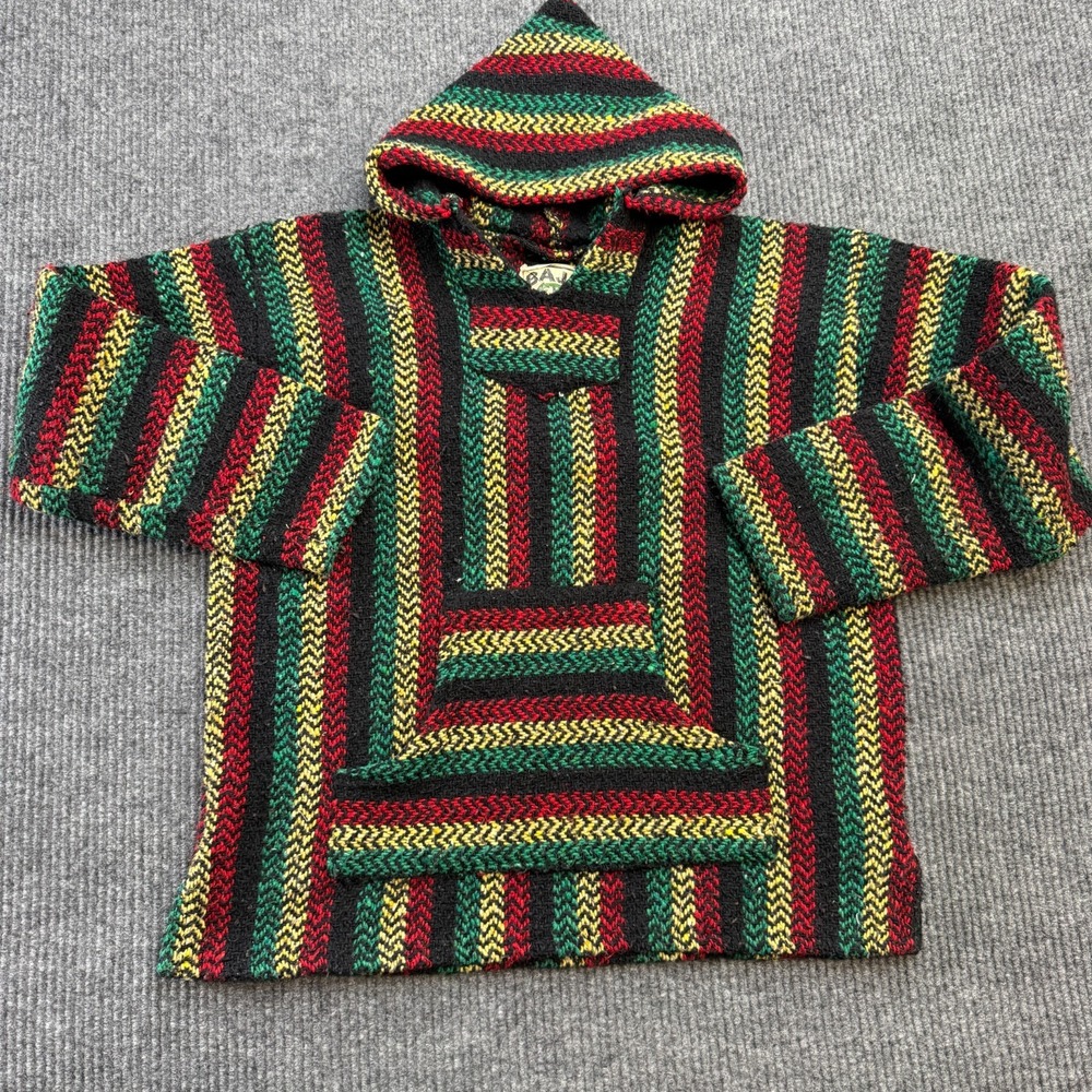 Baja Joe Hoodie Adult Small Red‎ Green Mexican Drug Rug Rasta Sweatshirt Poncho